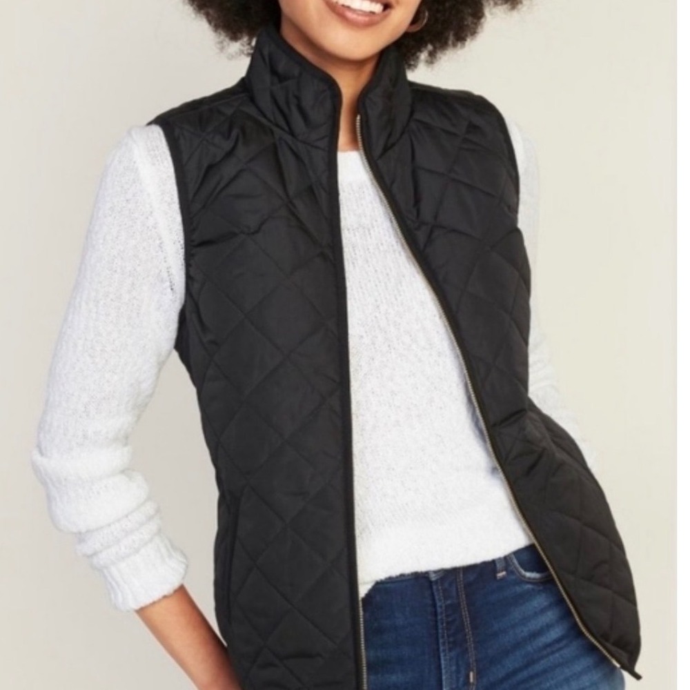 Old Navy Women's Lightweight Diamond Quilted Zip Front Vest Black XL Gorpcoreā